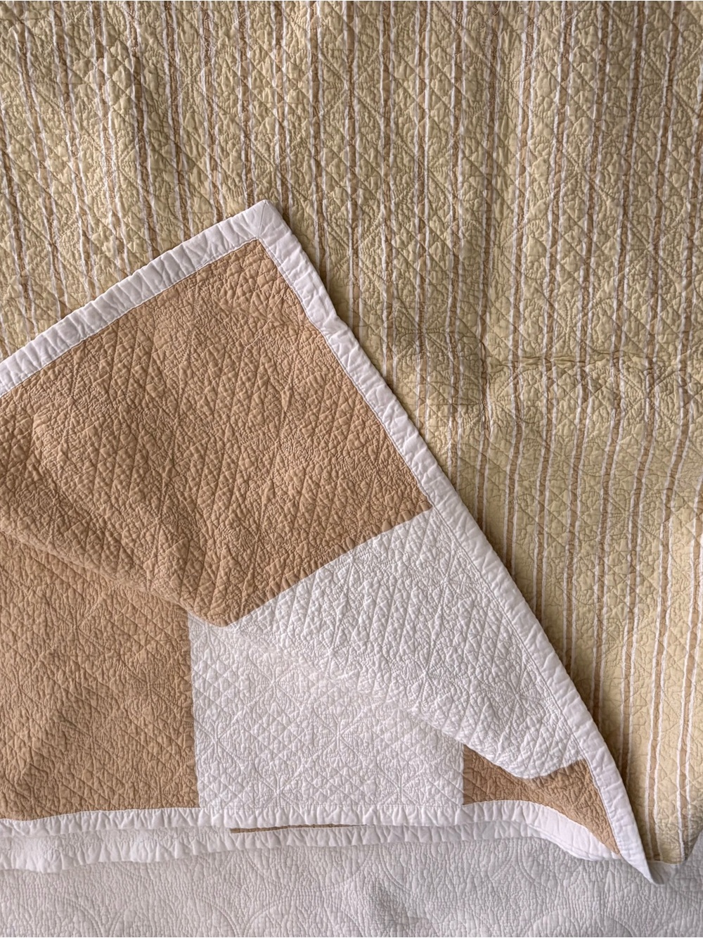 Martha Stewart Neutral Beige and White Geometric Quilt Throw
